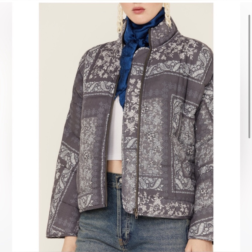 En Crme Navy Blue Patterned Quilted Jacket - image 3